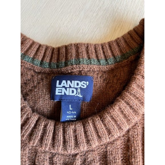 Lands'‎ End Men's Brown Lambswool Cable Crewneck Size Large 42-44 - Picture 4 of 11